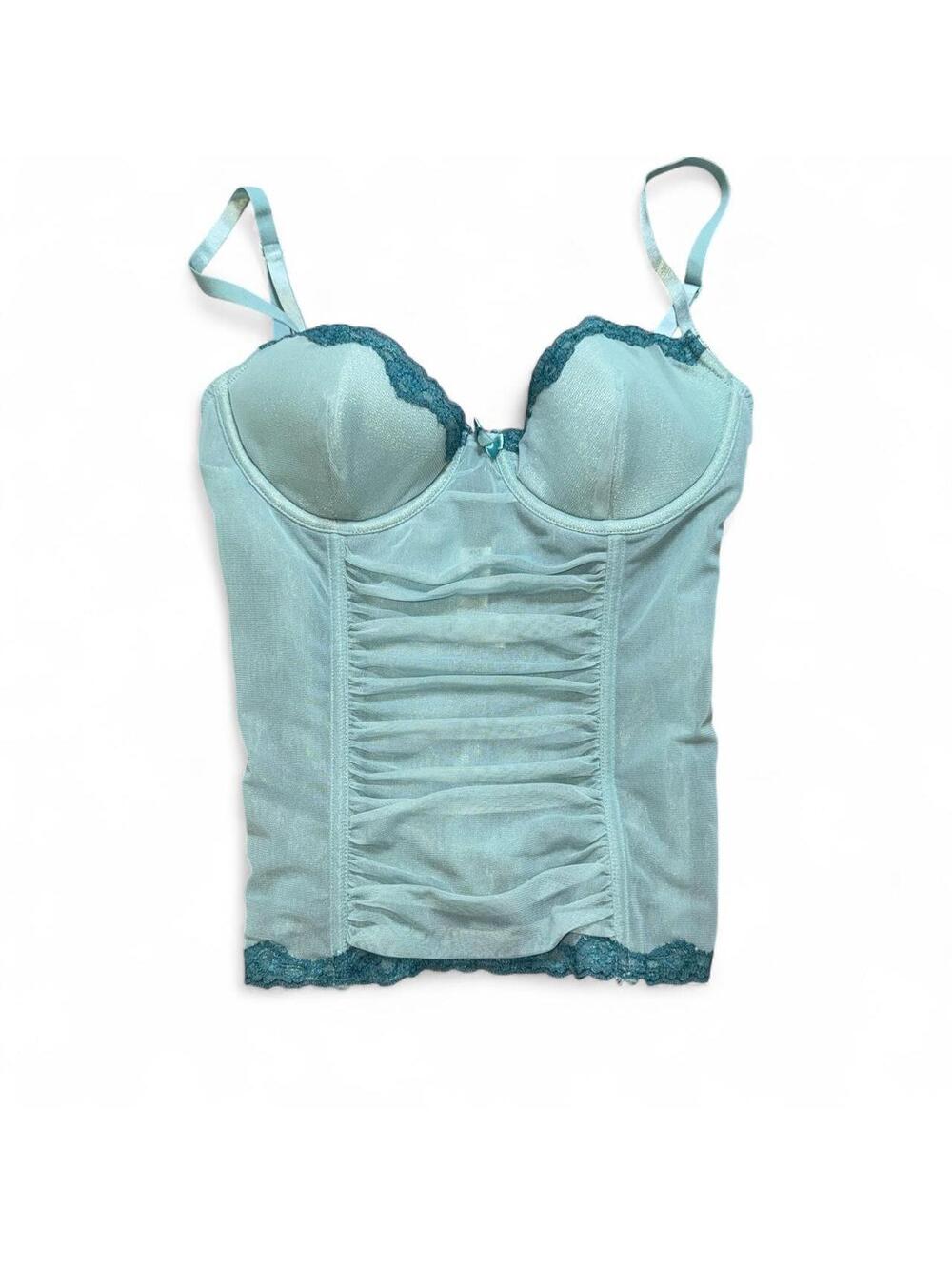 Vintage Frederick’s of Hollywood aqua mesh corset bustier top